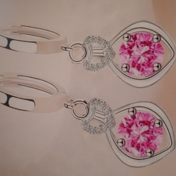 silver pink crystal zircon simple heart - Picture 1 of 1